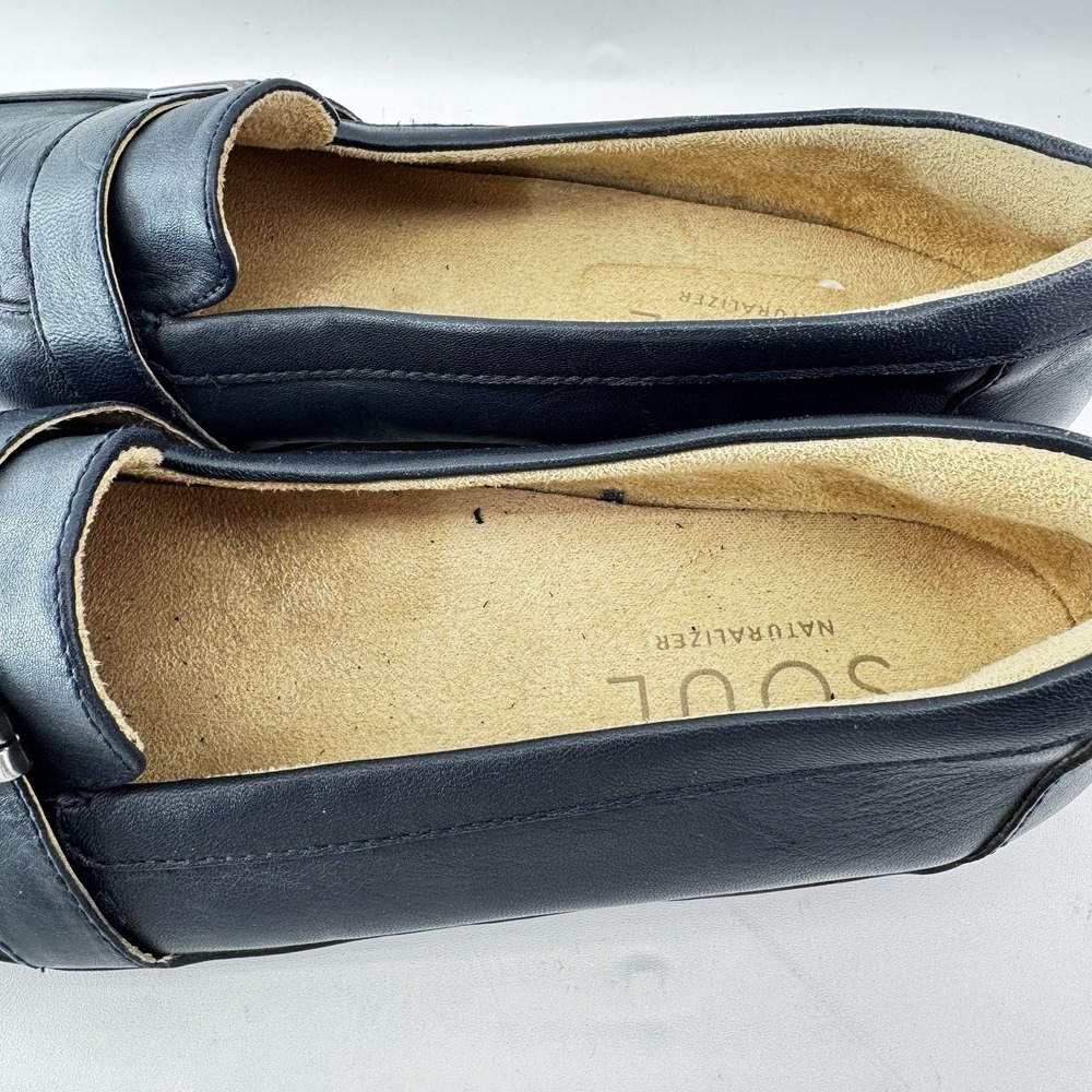 SOUL Naturalizer Navy Leather Loafers Womens 8W Wide Comfort Slip On Shoes - Picture 10 of 12